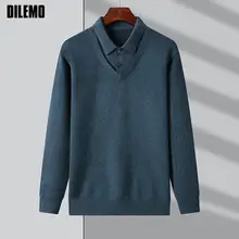

Top Grade New Fashion Brand Designer Knit Pullover Fake Two Collared Sweater Preppy Look Casual Jumper Korean Mens Clothing 2022