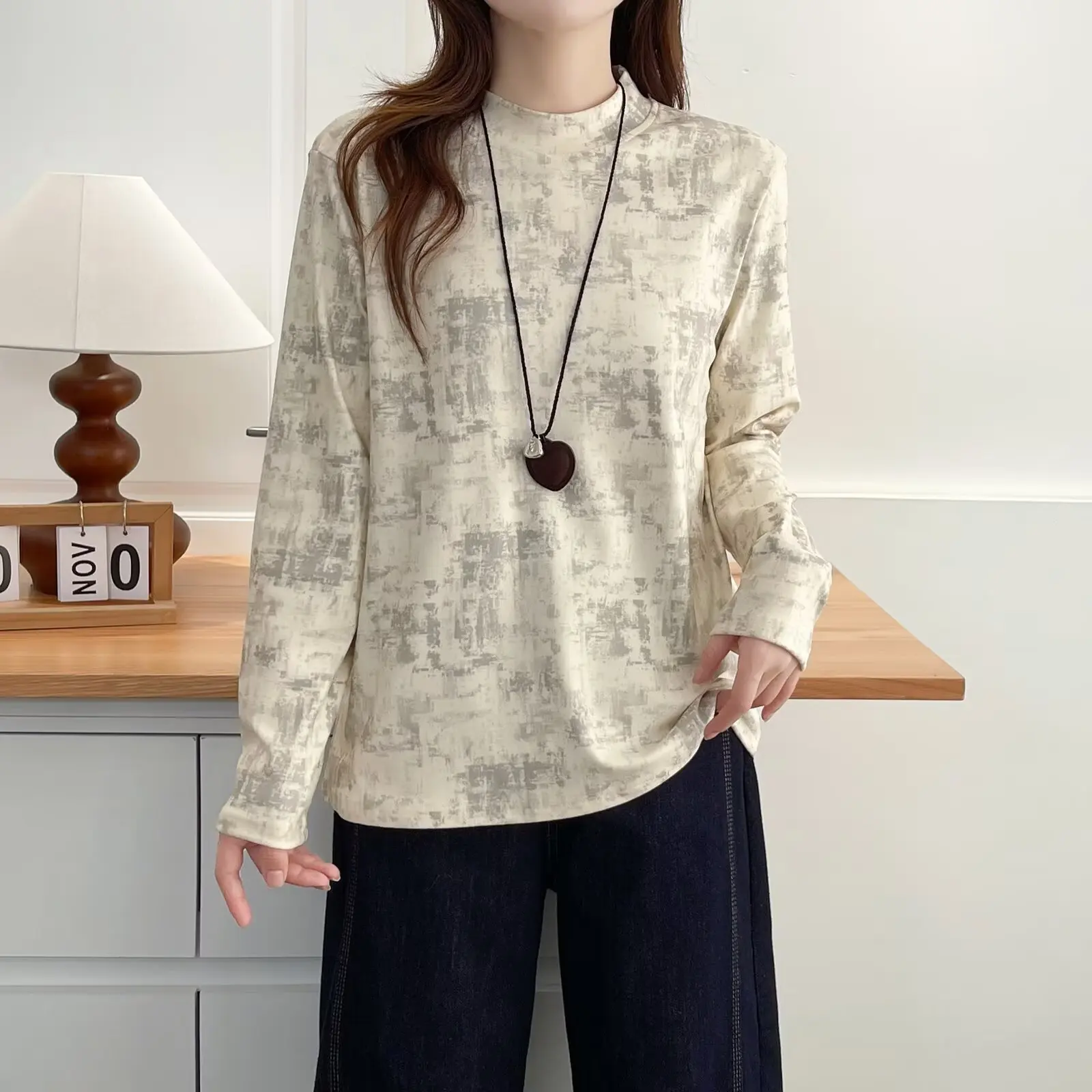 XXXXL Fashion Plus Size Women's T-Shirt New Autumn Stylish tie-dyed Long Sleeved Base Casual Inner Top 642