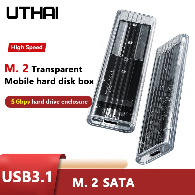 แบบพกพาโปร่งใส USB 3.1 ภายนอก Solid-State Drive สําหรับจัดเก็บข้อมูลและถ่ายโอนข้อมูล M.2 NGFF ประเภท-ฮาร์ดไดรฟ์กรณี 1