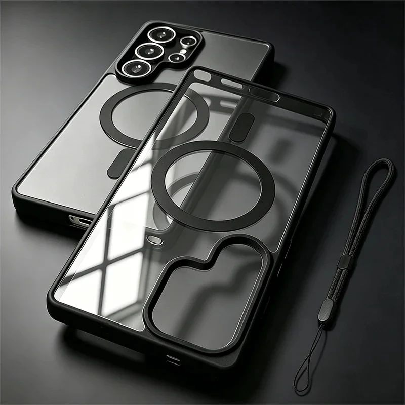 Sleek Transparent Acrylic Magnetic Phone Case with Hand Rope Cover