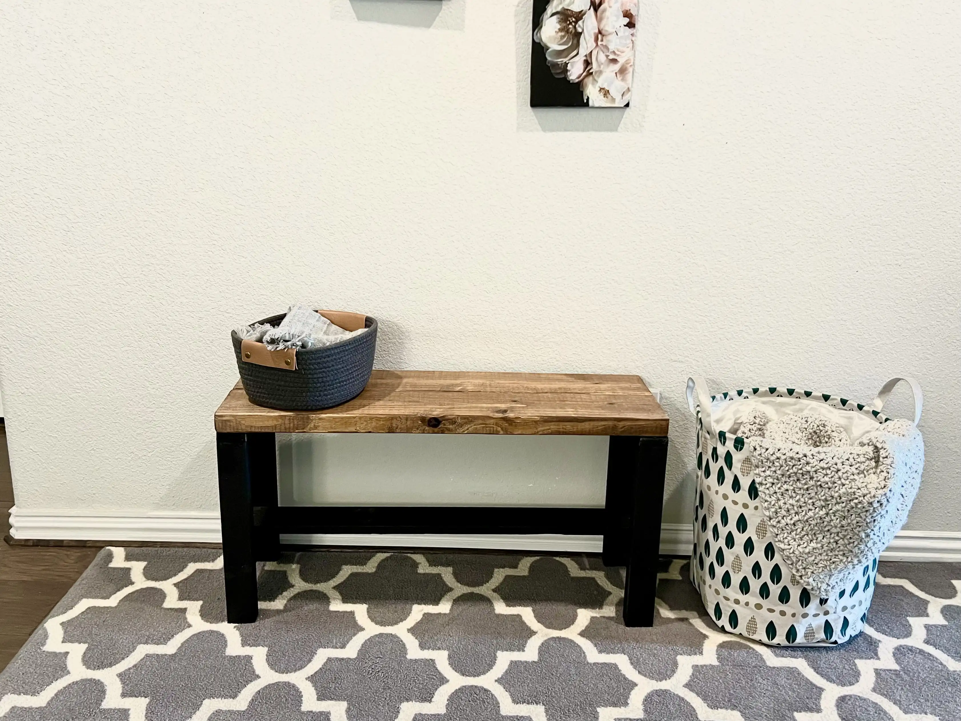 

Rustic Bella Two Tone Real Solid Pine Wood Farmhouse Entryway Accent Black High Load-bearing Strong Bench