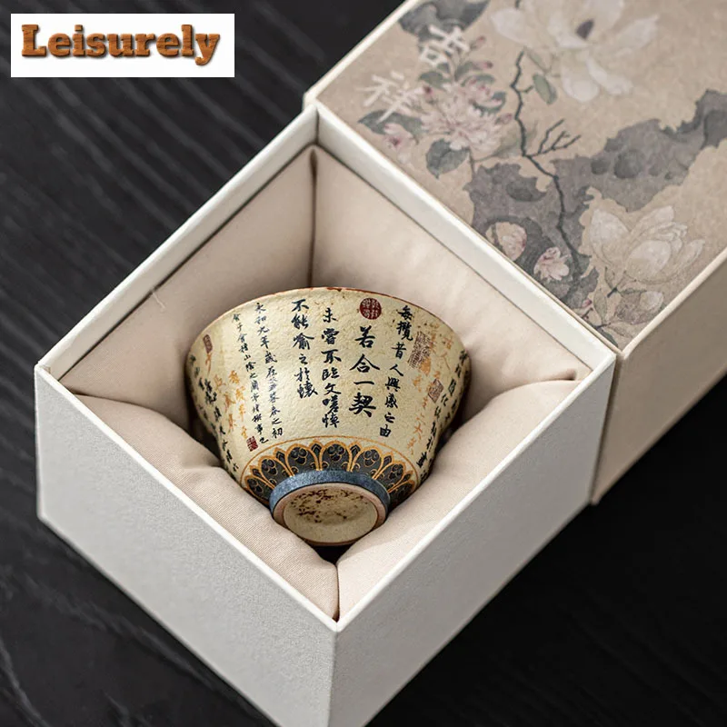 Blue And White Firestone Red Orchid Pavilion Preface Teacup Retro Tea Bowl Mug Tea-tasting Personal Cup Chazhan Master Cups Gift