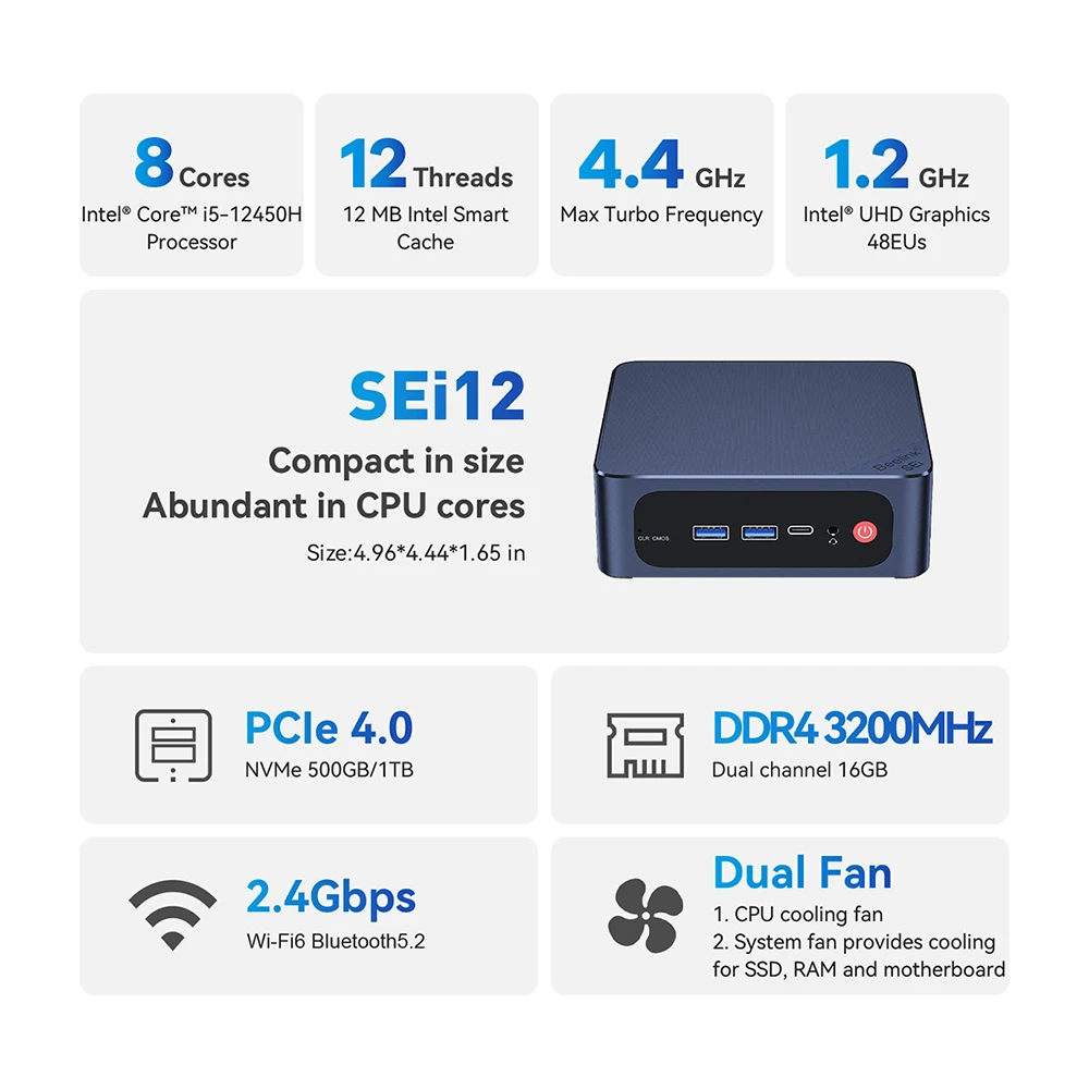 Beelink sei ミニPC,intelデスクトップコンピューター,第世代,iH世代,最大4.4GHz, GB  ddr4,GB,nvme,ssd,m,