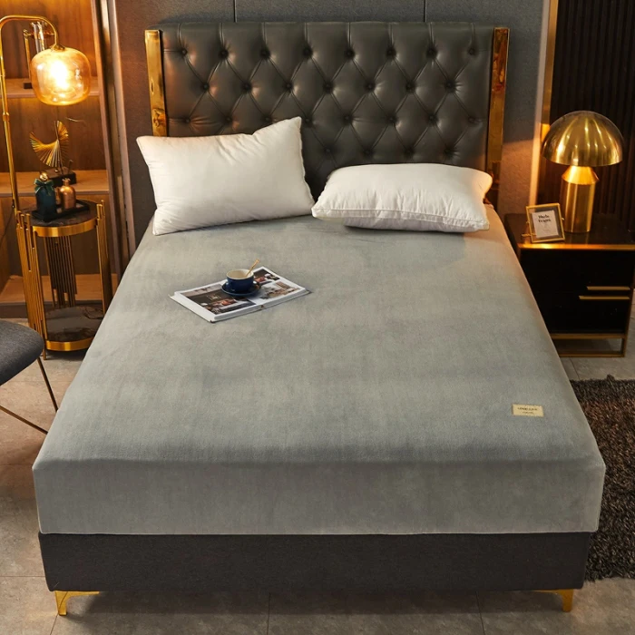 Simple Solid Color Fitted Sheet Nordic Mattress Cover Plush Bed Sheet Winter Warm Elastic Soft Bed With Elastic Band