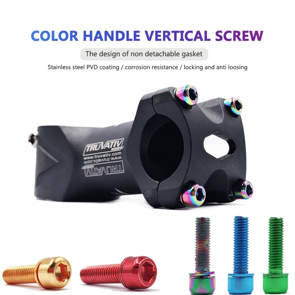 6pcs Mountain Bike Stem Bolts Titanium Plated M5x18mm Allen Hex Head MTB Bicycle Stem Screws with Washers Stem Riser Screw Bolts