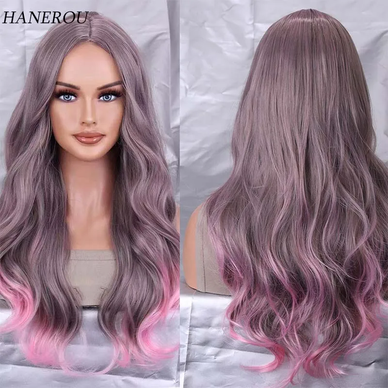 

Long Wavy Gradient Purple Wigs Nature Looking Synthetic Wig for Women Daily Cosplay Party Fake Hair High Temperature