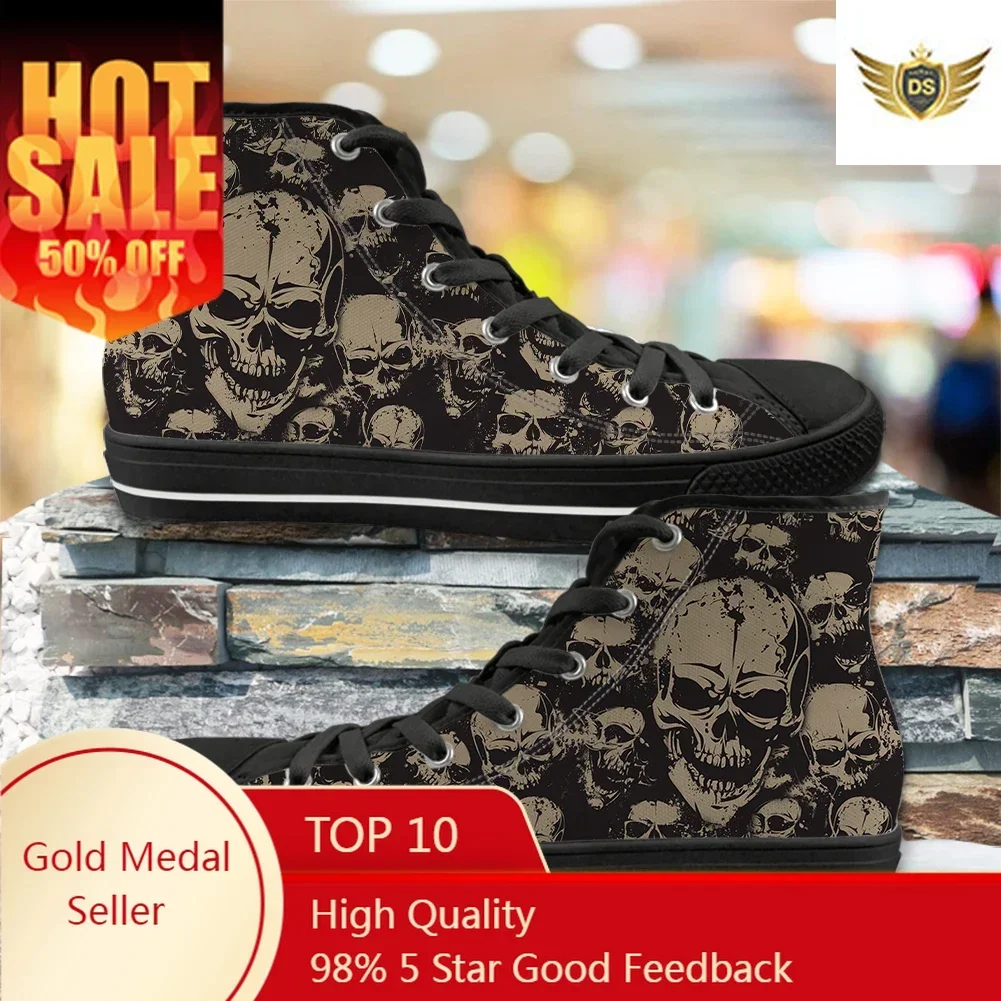 Men's Vulcanized Shoes Classic Superstar High Top Canvas Shoes Gothic Skull Print Men Flats Sneakers Chaussure Homme