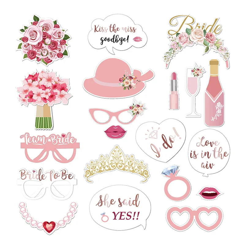 Description Picture 4 of item32Pcs Wedding Photo Booth Props Bridal Shower Pose Sign Kit Wedding Photography Bachelorette Party Funny Photobooth Selfie Props