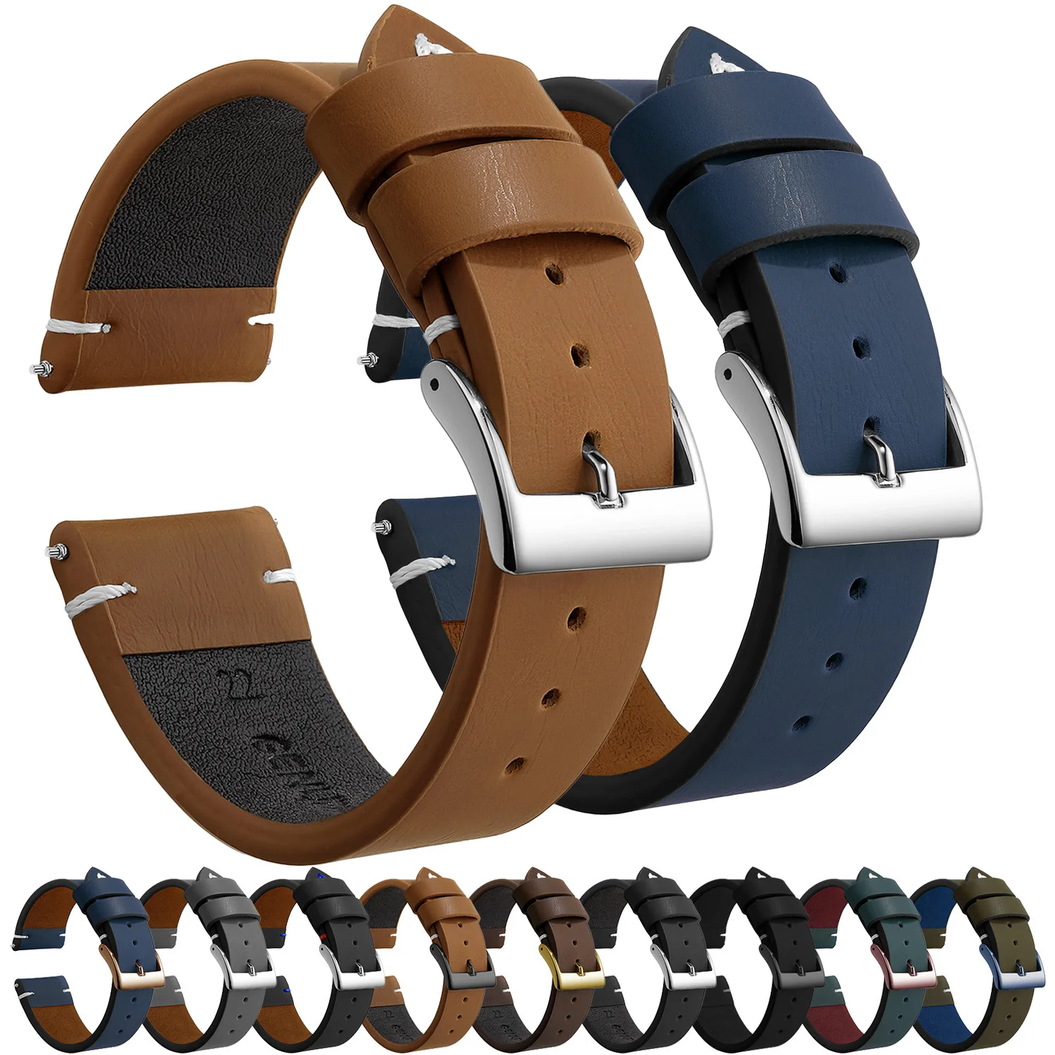 Vintage Leather Watch Band Strap with Stainless Steel Buckle