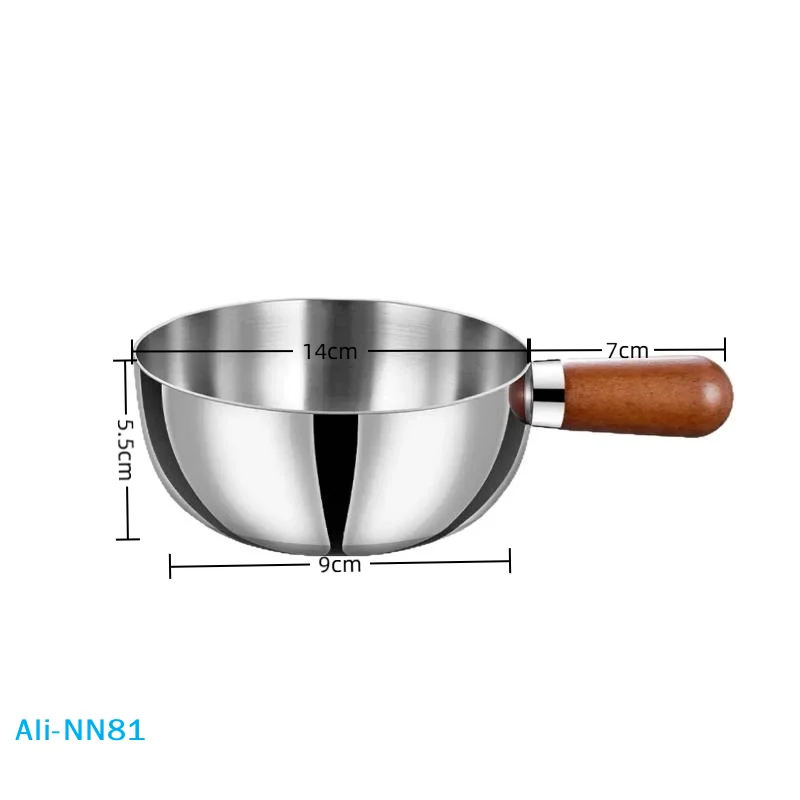 Bol en acier inoxydable de 14 cm pour une personne, avec poignée en bois de noyer, pour salade de fruits, yaourt, petit-déjeuner, cuisine, restaurant