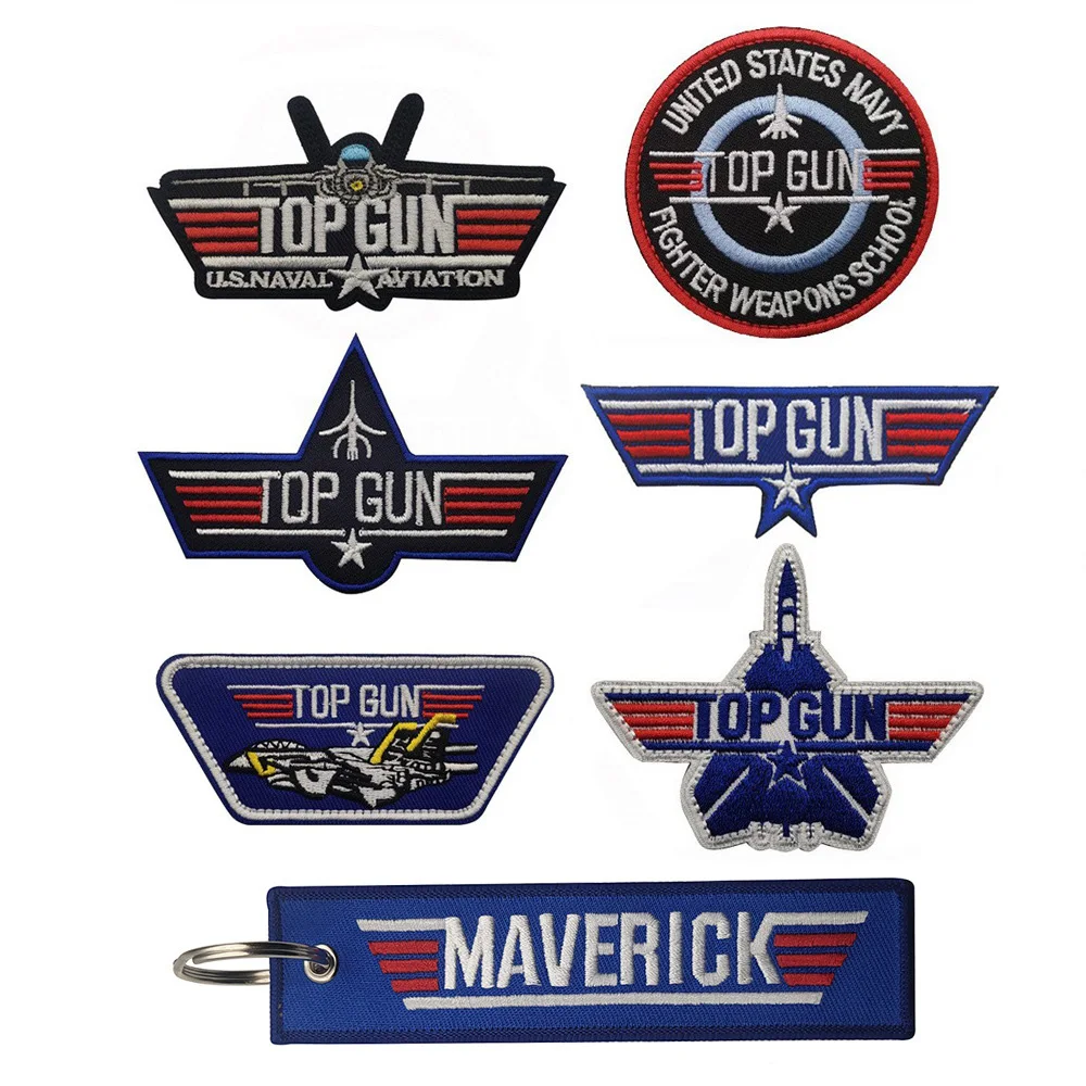New Outdoor Top Gun Aircraft 3D Ricamato Cloth Stick Armband Patch Per Abbigliamento Hook & Loop Custom Patch