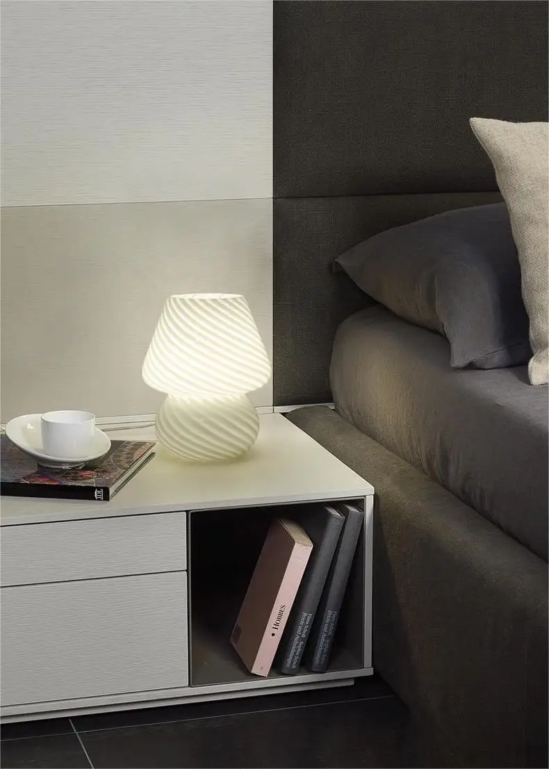Description Picture 3 of itemGlass Table Lamp Mushroom Desk Lamps Bedroom Bedside Desktop Decorative Room Night Light Modern Minimalist Atmosphere Led Lights