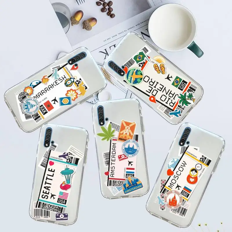 Air Ticket Usa City London Custodia Per Telefono Da Viaggio Per Huawei Honor P Mate Y 30 40 20 50 8 70 10 9 A I X C Pro Lite Prime Smart
