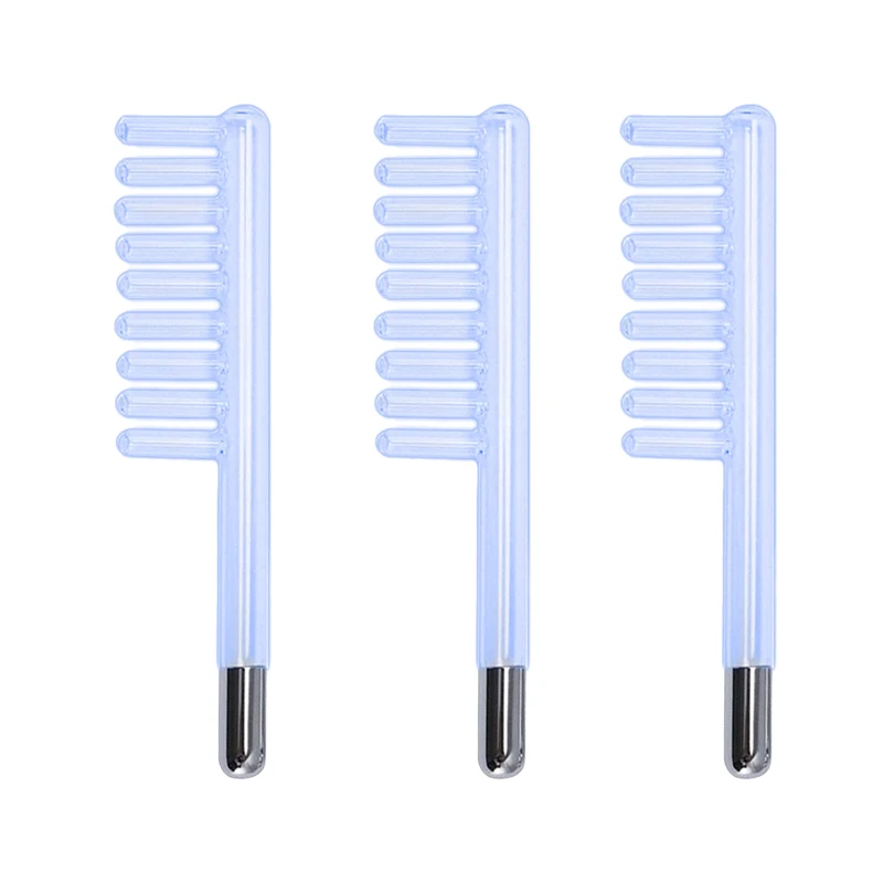 3PCS Hair Comb Dandruff Removal Glass Smoothes hairComb Shaped Probe For High Frequency Electrotherapy Instrument Purple Light 6