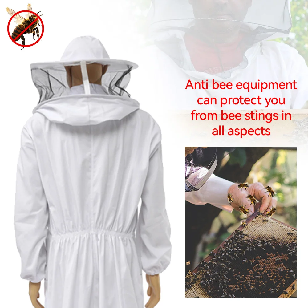 Full Body Bee Protective Suit Breathable Fabric Hooded Clothing Veil Hat With Zipper Beekeeping Firm Fit Beekeeping Equipment