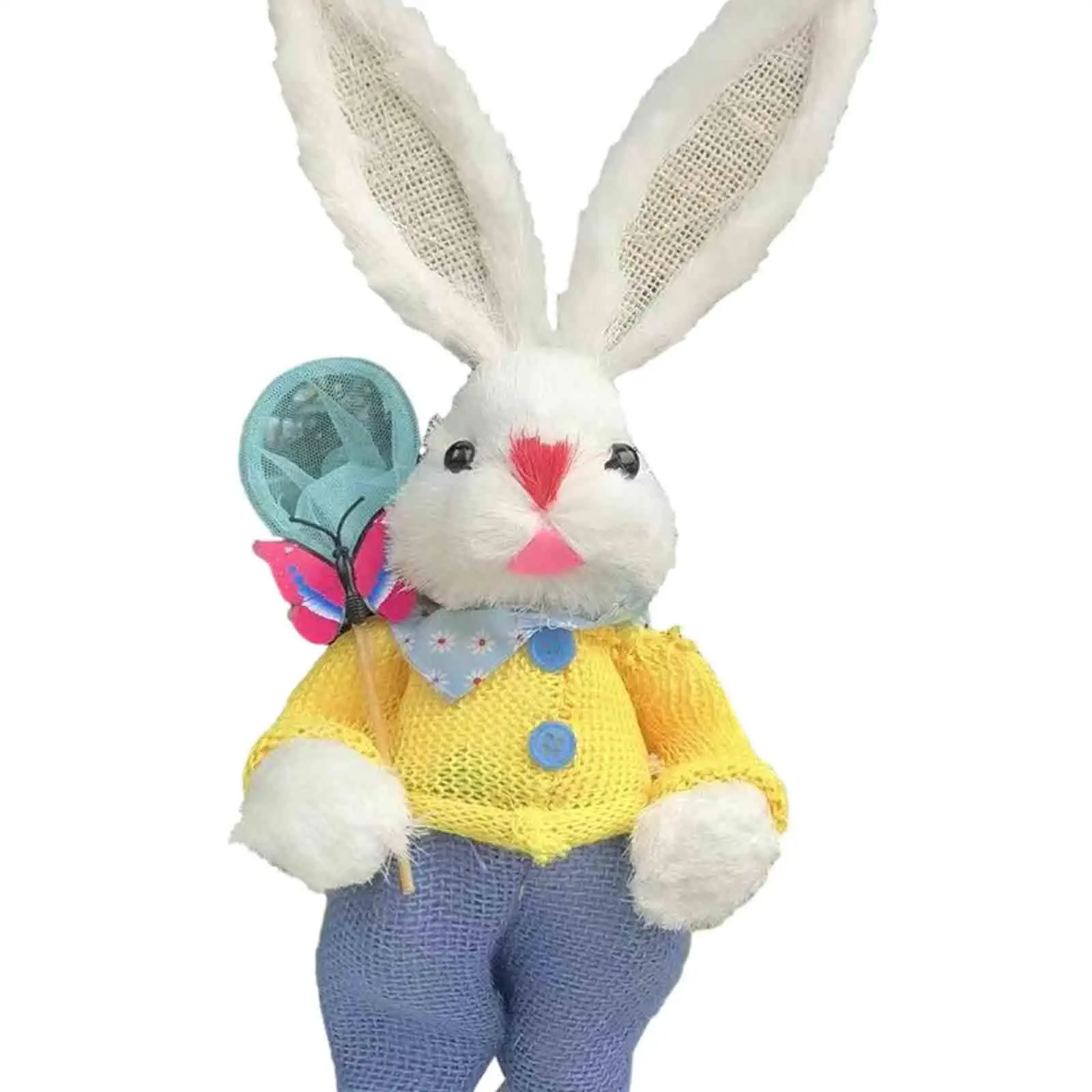 Easter Straw Bunny Rabbits Tabletop Statue Artificial Animal Sculpture Animal Figurines for Farmhouse Desktop Easter Home Decor