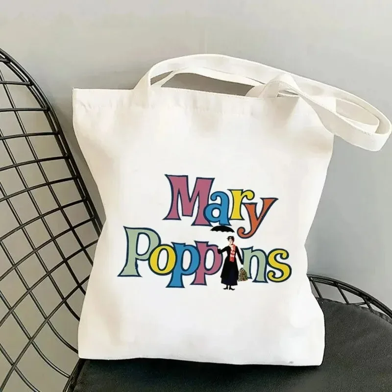 Women Shoulder Bags Mary Poppins Print Harajuku Canvas No Zipper Tote Handbag Large Capacity Shopping Bag Reusable Girl Handbags 2