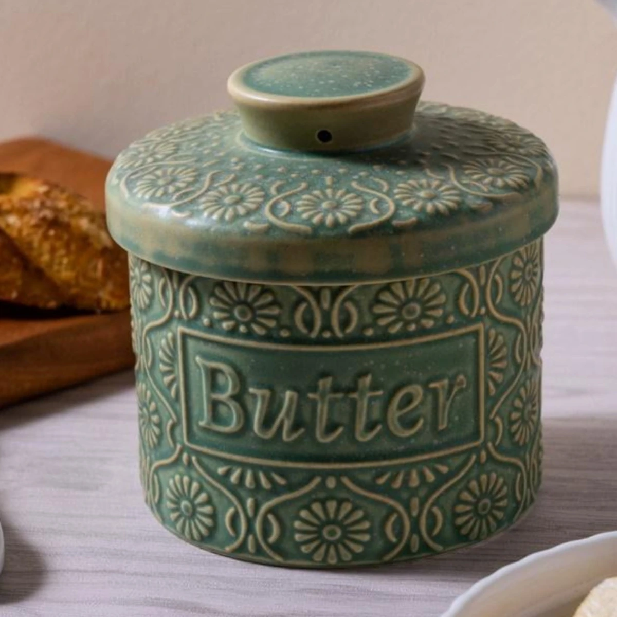 200ml Ceramic Butter Bell Crock,French Butter Dish with Lid for Countertop,Porcelain Cheese Storage Box,Kitchen Food Organizer