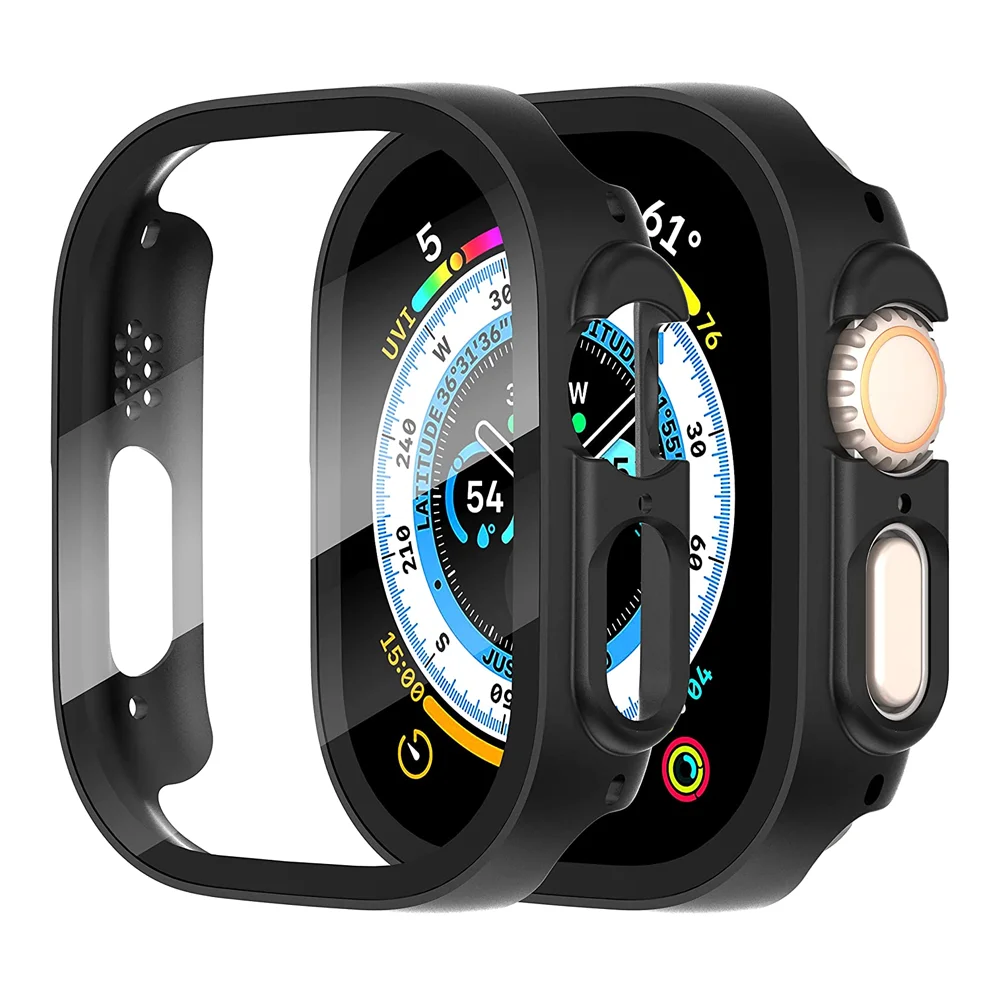Vetro + Custodia Per Apple Watch Ultra 49Mm Smart Watch Bumper Temperato Pc Screen Protector Case Cover Accessori Iwatch Series Ultra