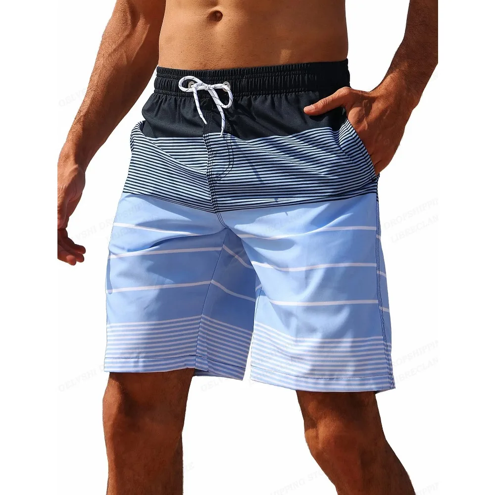 Striped Beach Shorts Men Fashion Swimwear Board Shorts Trunk Gym Fitness Pants Men's Briefs Swimsuit Kids Beachwear Short Boy 2