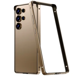 Hybrid Silicone Frame Aluminum Metal Bumper Case with Heat Dissipation and Shockproof Back - Galaxy S23 Ultra (Gold)
