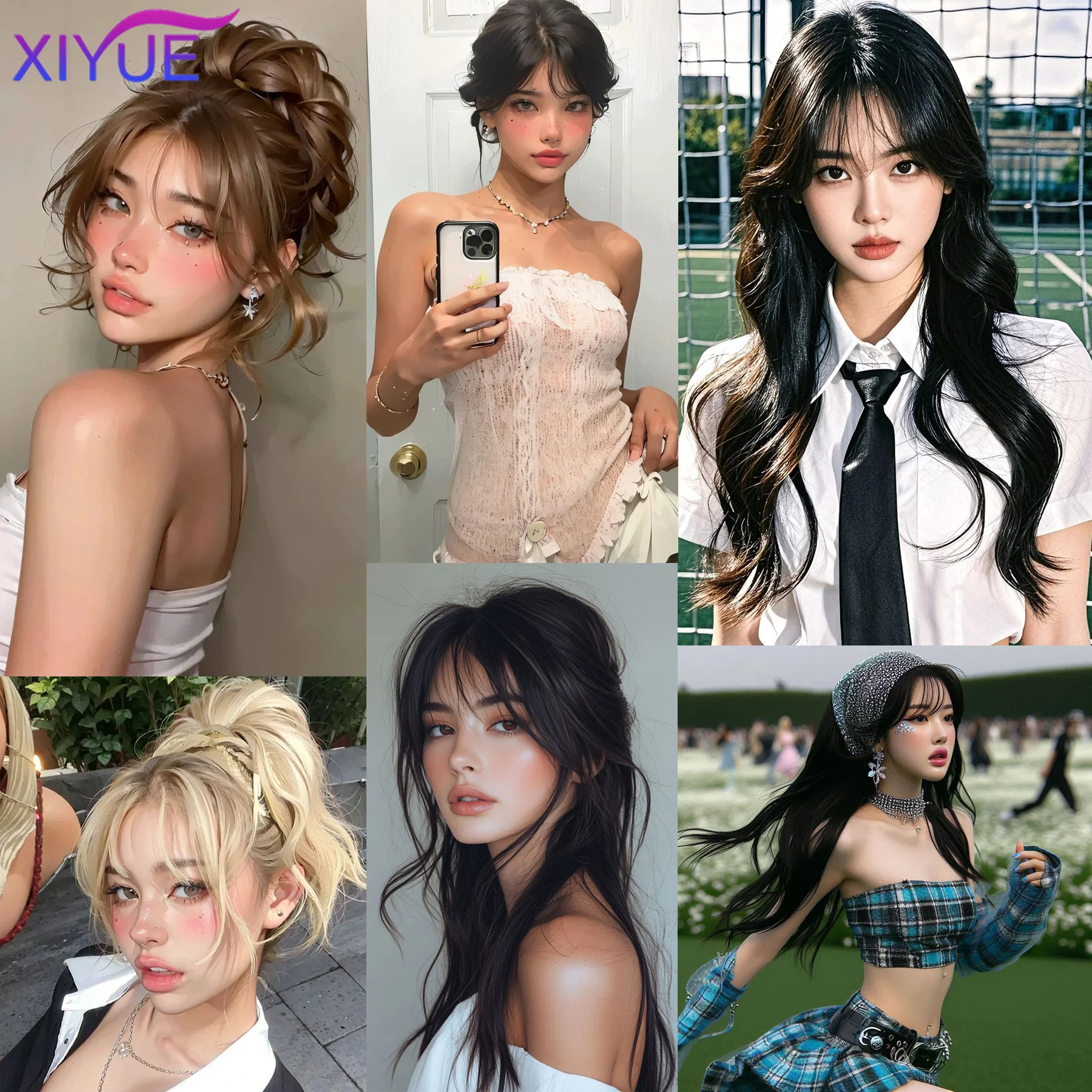 XIYUE synthesis Fake Synthetic Air Bangs Clip-In Hair Extension Fringe False Blunt Hairpiece for Women Clip In Front Hair Bangs