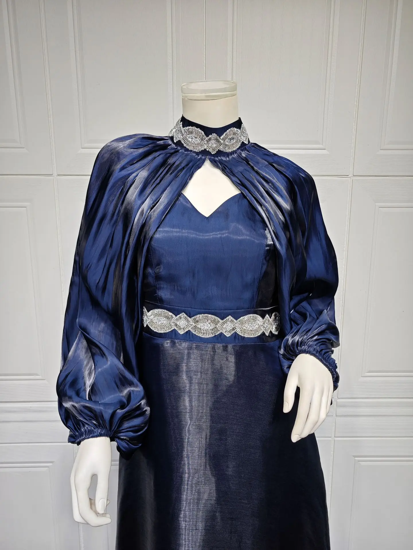 Satin 2 Piece Abaya Set Muslim Dress Chic Diamonds Galabiyat Turkish Caftan Moroccan Evening Clothing for Women Abaya Dress