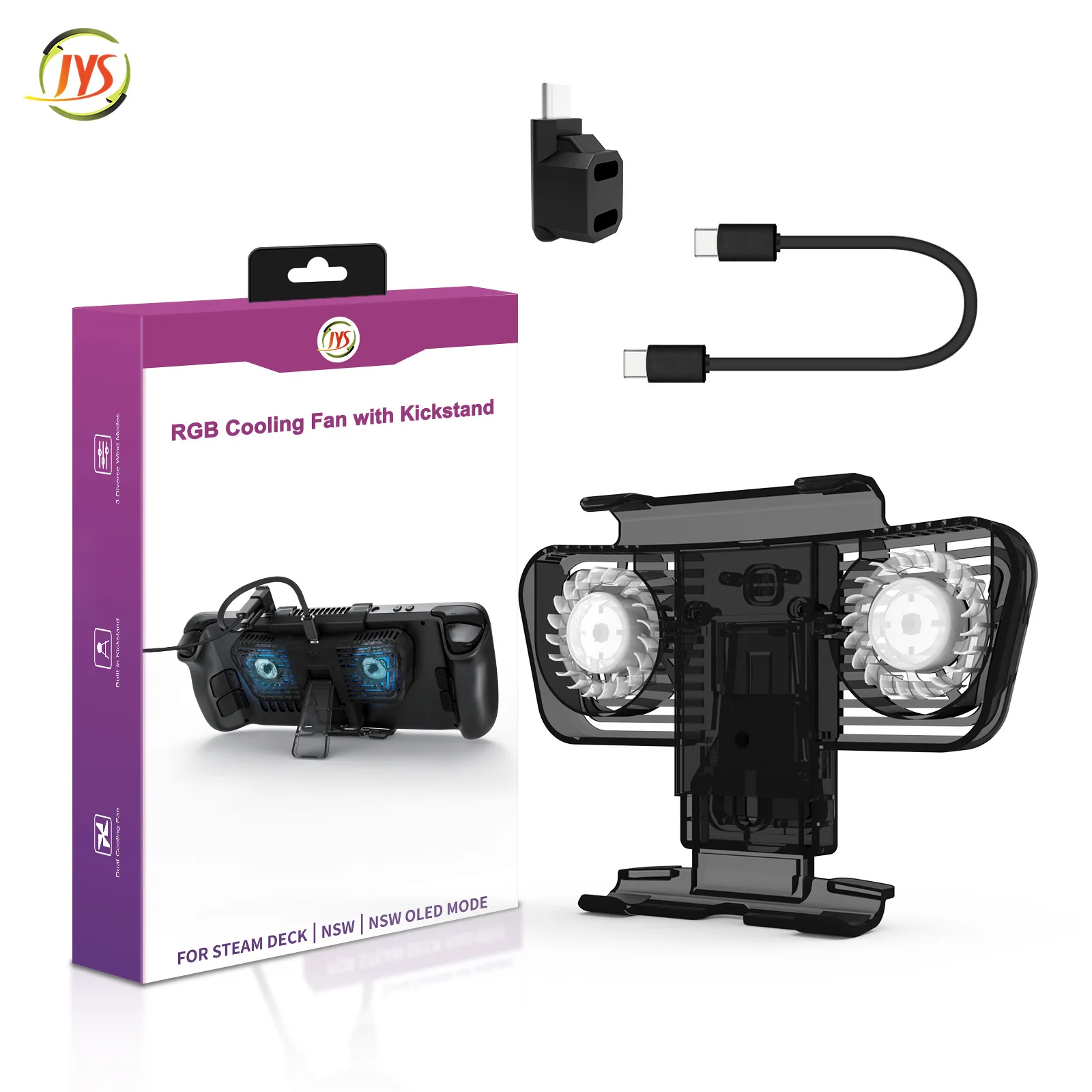 Cooling Fan with Bracket Dual C-port Adapter for Steam Deck Nintendo Switch Nintendo Switch OLED Host JYS-SD006