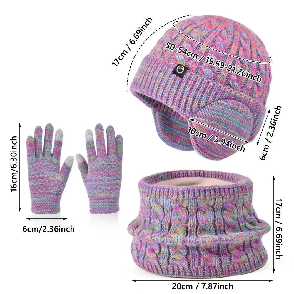 Fleece Lined Children's Hat Neck Scarf Gloves Set Winter Thick Neck Warmers Ear Protection Warm Touchscreen Gloves