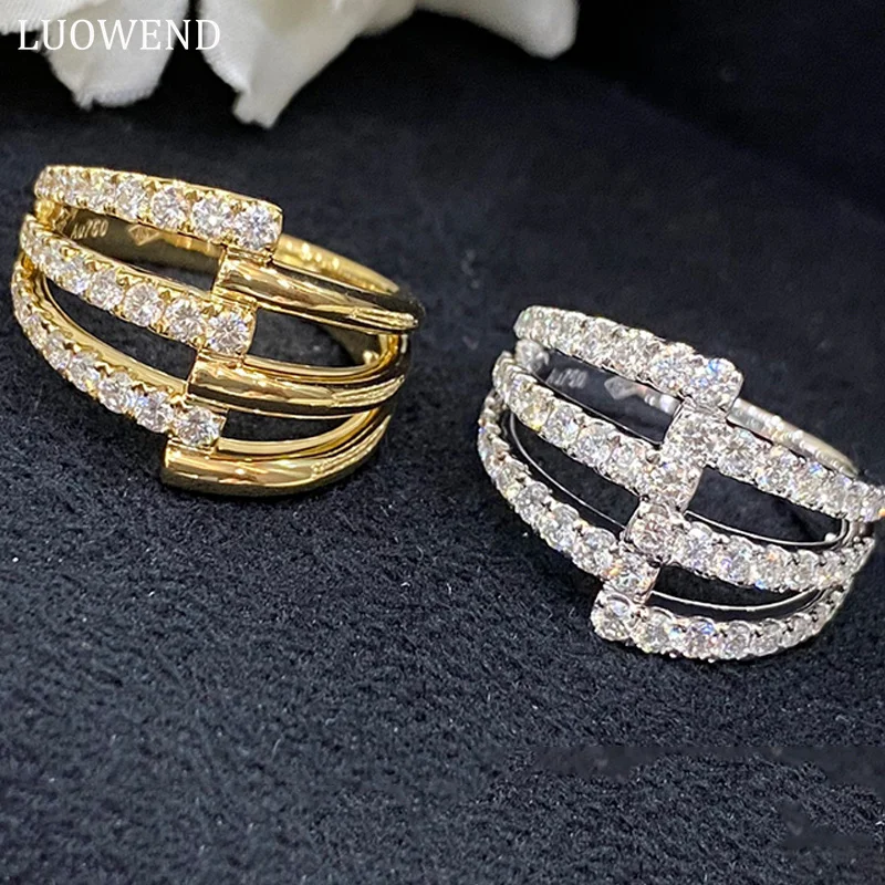 LUOWEND 18K White or Yellow Gold Rings Luxury Two Specs Natural Diamond Ring Shining Wedding Band for Women Engagement Party led bathroom mirror cabinet shining white 60x11x80 cm