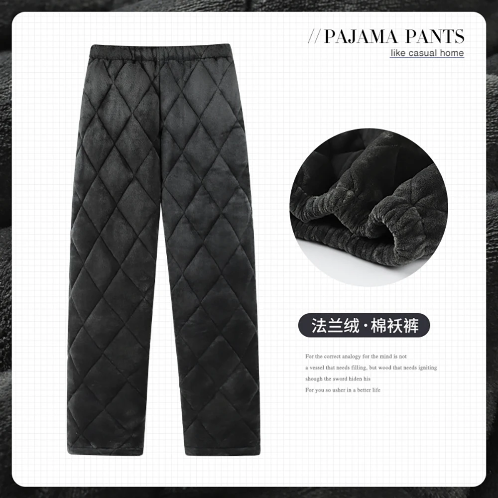 Man 3-Layer Thicken Flannel Warm Pajama Pants Winter Double-side Plush Sleepwear for Sleeping 4XL Loose Elastic Waist PJ Pajamas
