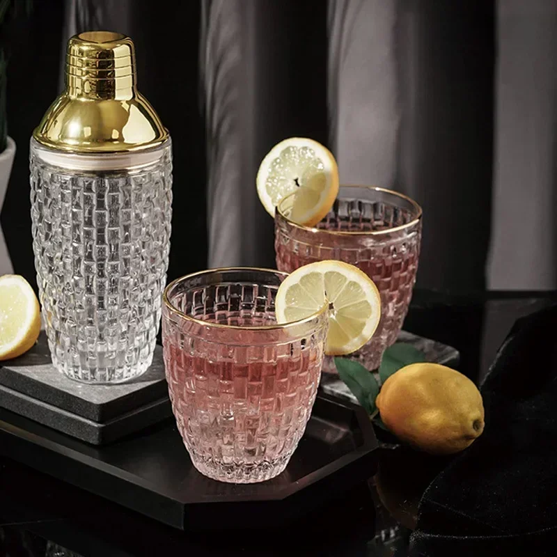Glass Cocktail Shaker Sets Stainless Steel Lid Cocktail Cups Bartending Tools with Leakproof Steel Lid Strainer Bar Accessories