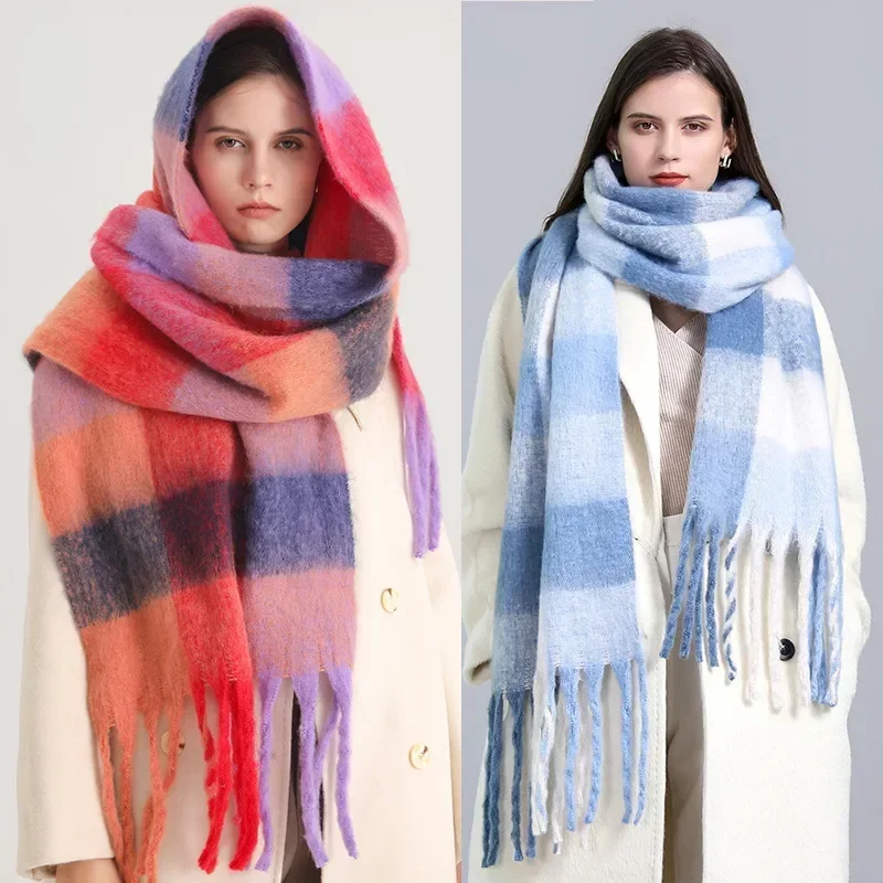 2023 Women Plaid Blanket Scarf Winter Luxury Pashmina Shawl Cashmere Thick Wraps Lady Tassel Warm Scarves Rainbow Fluffy Bufanda 2023 women plaid blanket scarf winter luxury pashmina shawl cashmere thick wraps lady tassel warm scarves rainbow fluffy bufanda