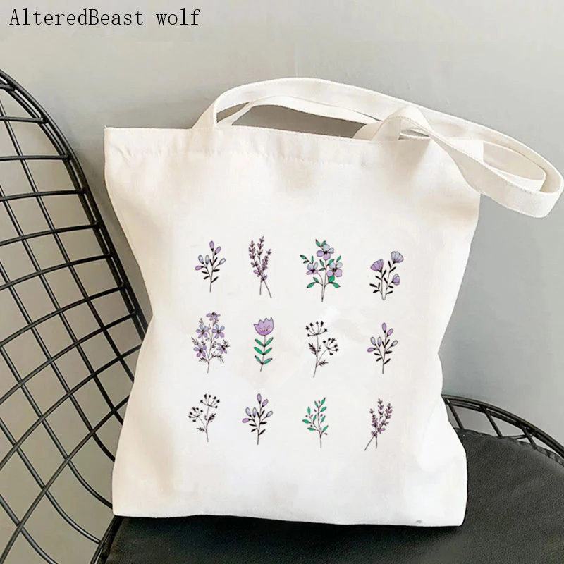 Women Shopper bag Wildflowers Photographic Kawaii Bag Harajuku Shopping Canvas Shopper Bag girl handbag Tote Shoulder Lady Bag