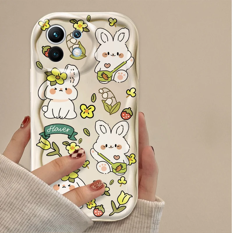 Adorable Rabbit and Floral Wave Design Phone Case