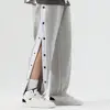 Solid Color Men Casual Pants Men's Loose Fit Sport Pants with Side Button Closure Elastic Waist for Gym Training Jogging for Men 4