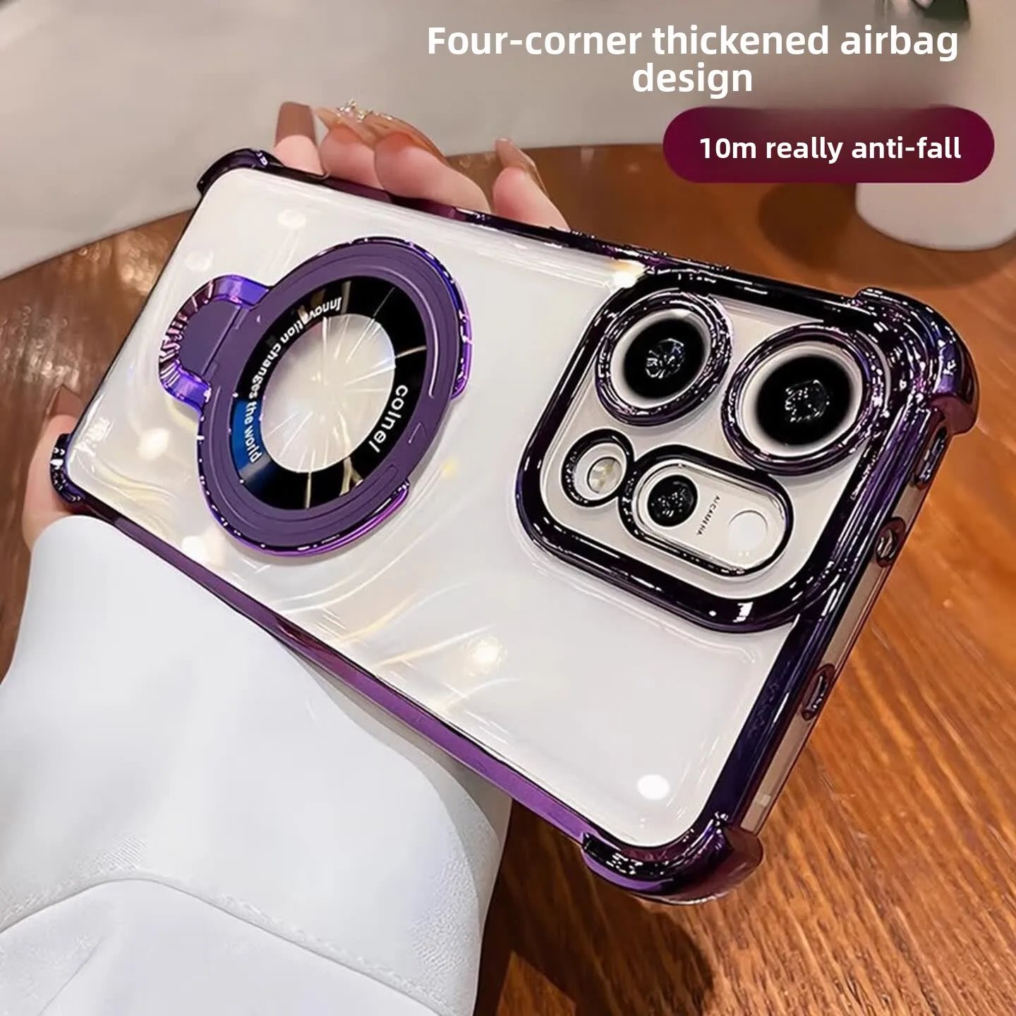 Magnetic U-Shape Stand Transparent TPU Case with Built-in Lens Film