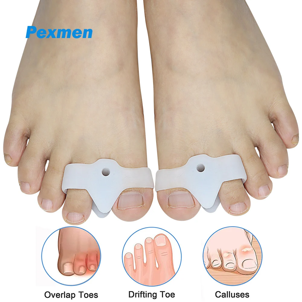 Pexmen 2Pcs Toe Separators with 2 Loops Soft Gel Toe Protector for Overlapping Toes Bunion Relief Toe Spacers for Men and Women
