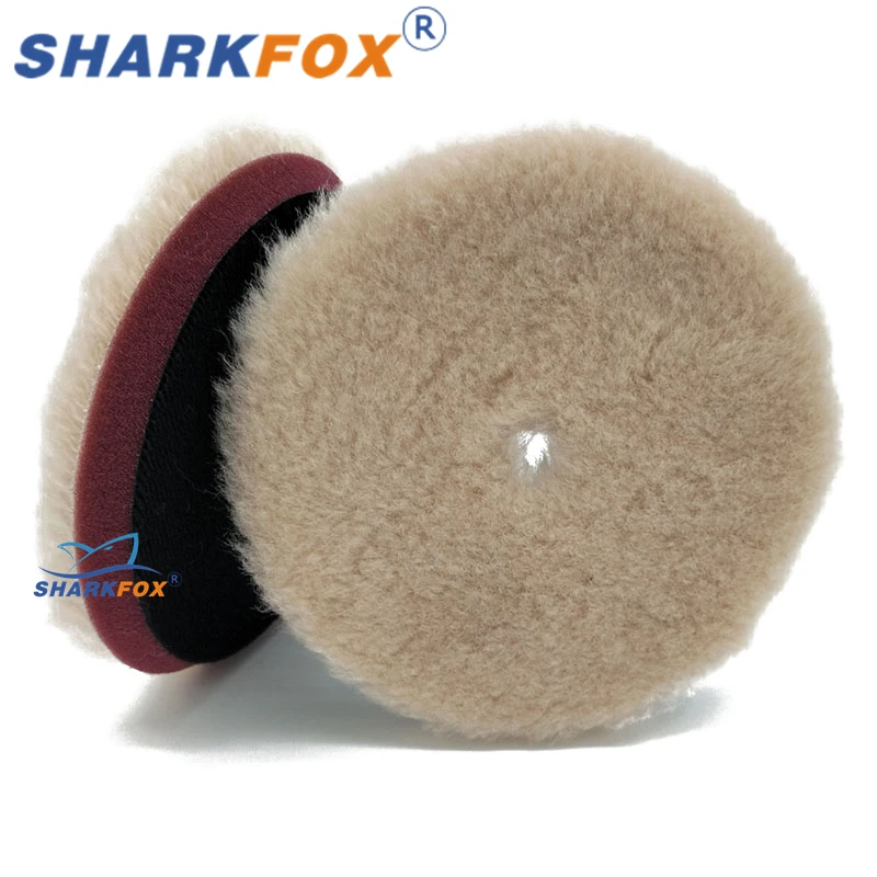 Sharkfox Beige Wool Pad 5Inch/6Inch High Density Lambs Woollen Polish ing Pad Wool Polishing For Car Polisher