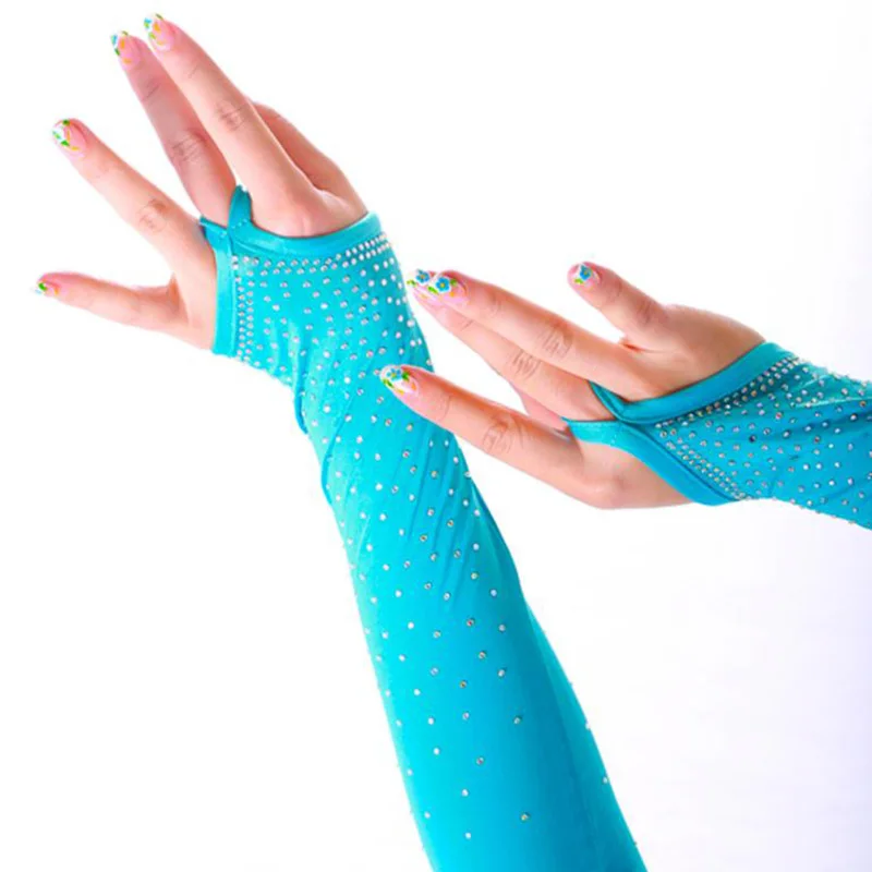 Lace Gloves Half Finger Gloves Fishnet Gloves Latin Stage Dance Performance Arm Sleeves Female Mesh Flash Drilling Rhinestone S155