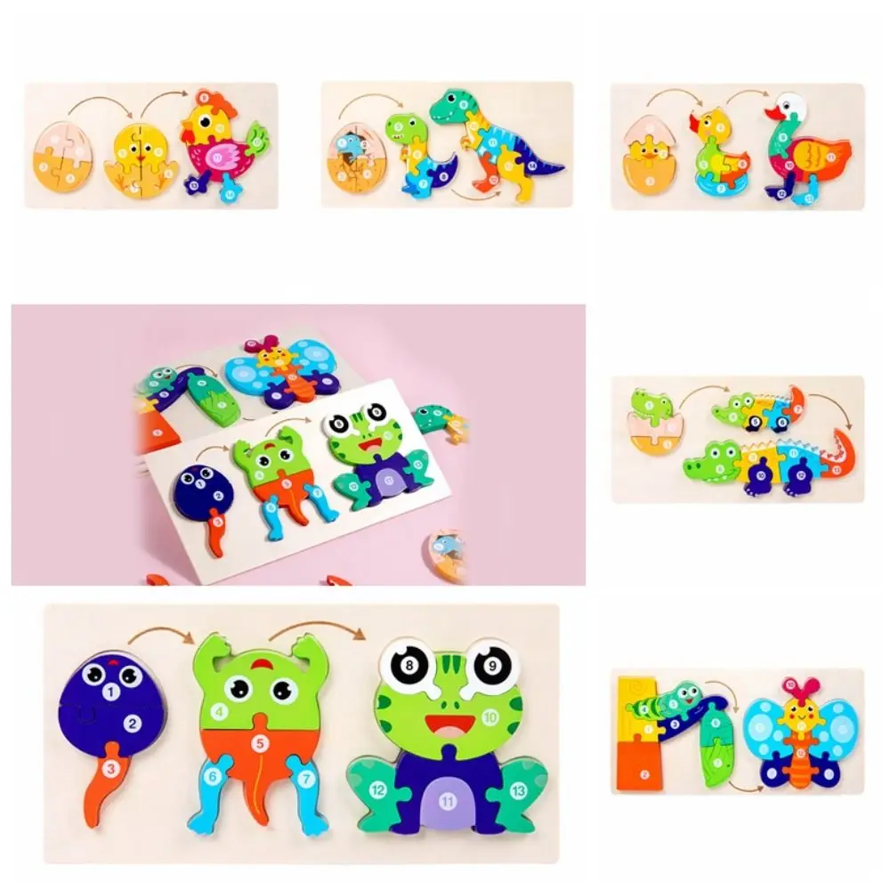 

Cartoon Animal Wooden 3d Puzzle Funny Dinosaur Frog Colorful Montessori Boys/Girls