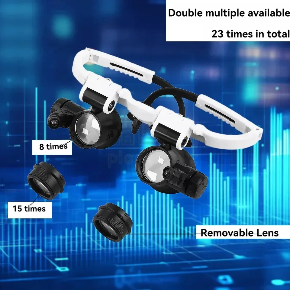 Magnifying Glass 8X/15X/23X Jeweler Watchmaker LED Light Telescopic Headband Magnifier Glasses Reading Loupes Eyewear