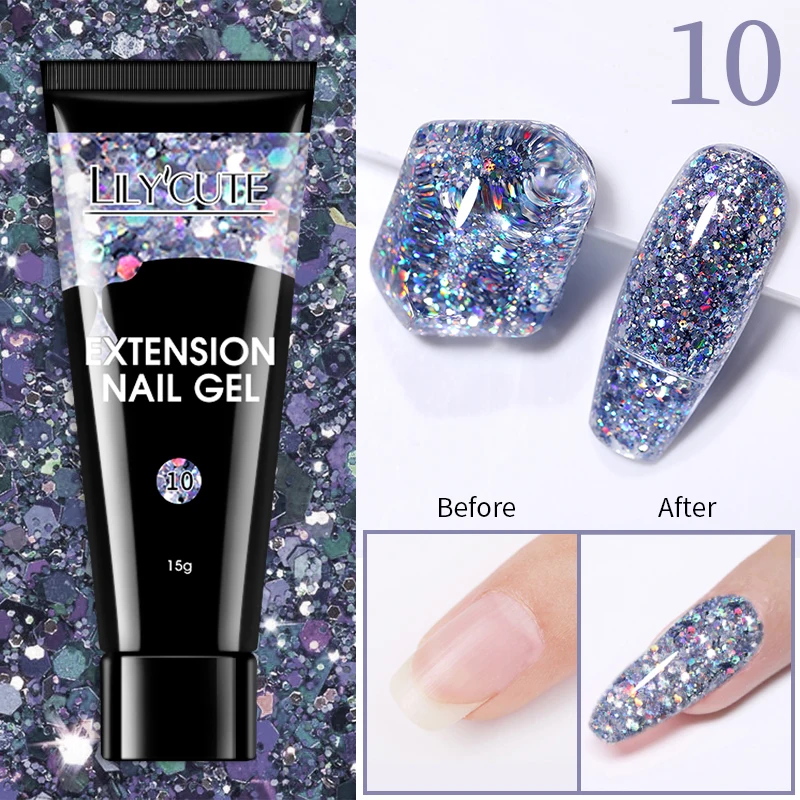 Lilycute 15ml Glitter Acrylic Gel Finger Extension Silver Pink Nail