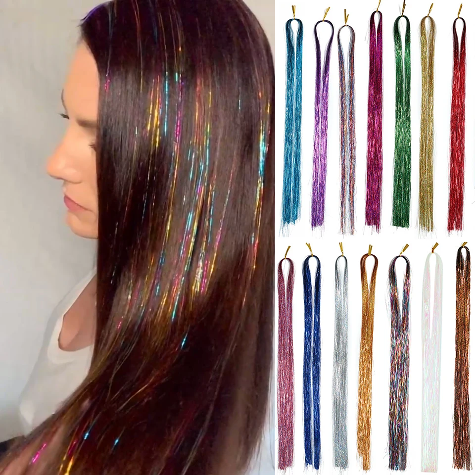 DIFEI Synthesis Neon Rainbow Sparkle Shiny Hair Tinsel Rainbow Silk Hair  Extensions Dazzles Women Hippie for Braiding Headdress - AliExpress