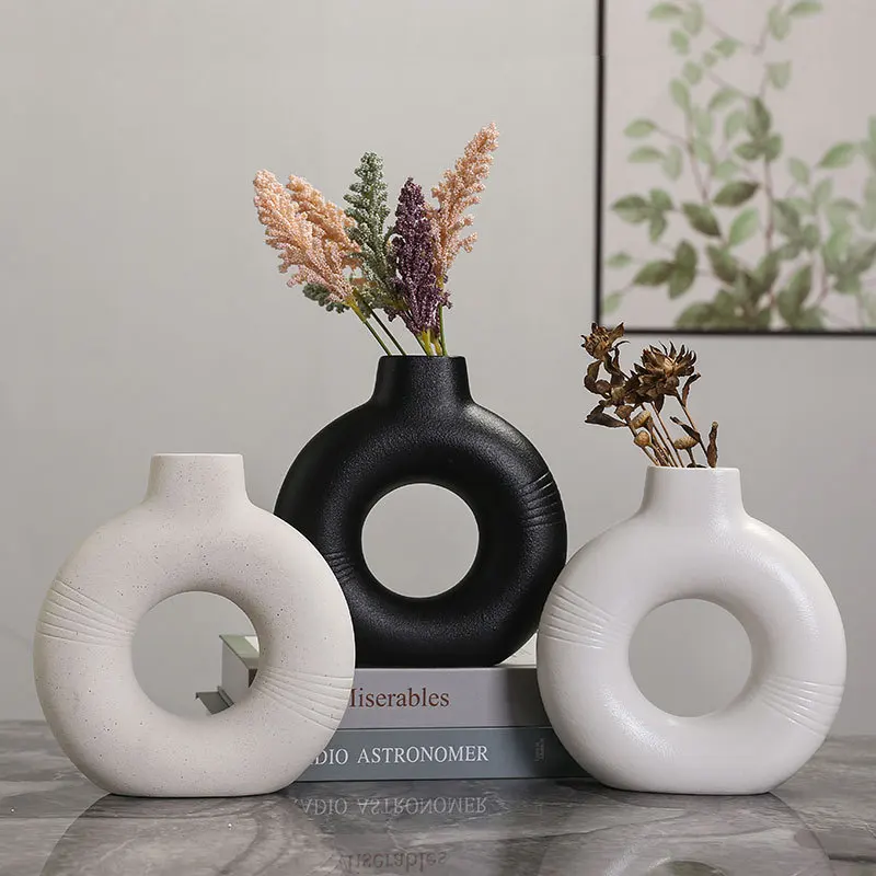 

Nordic Circular Hollow Ceramic Donuts Flowerpot, Home Decor, Room Decoration Accessories, Interior Office Desktop Decor