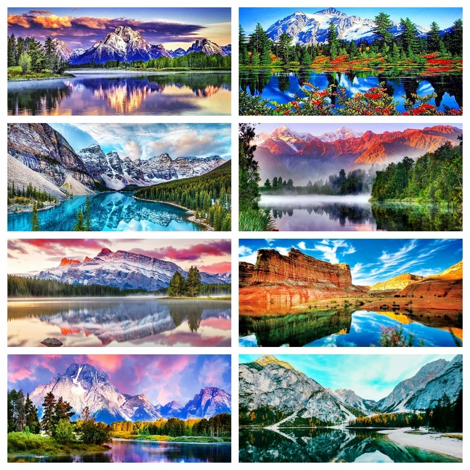 

AZQSD Алмазная картина горный пейзаж Вышивка крестиком украшение на стену ручная работа 5d рукоделие вышивка полностью квадратная Река Озеро