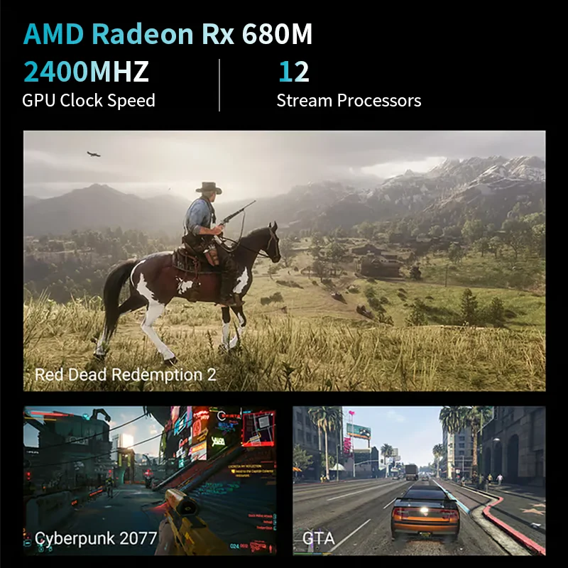 AMD 7"Screen Mini PC Ryzen 9 6900HX 8 Core DDR5 2xLAN 2.5G NVMe 2*Type-C Win11 Small Office/Home Computer WiFi6 BT5.2 HD DP 3