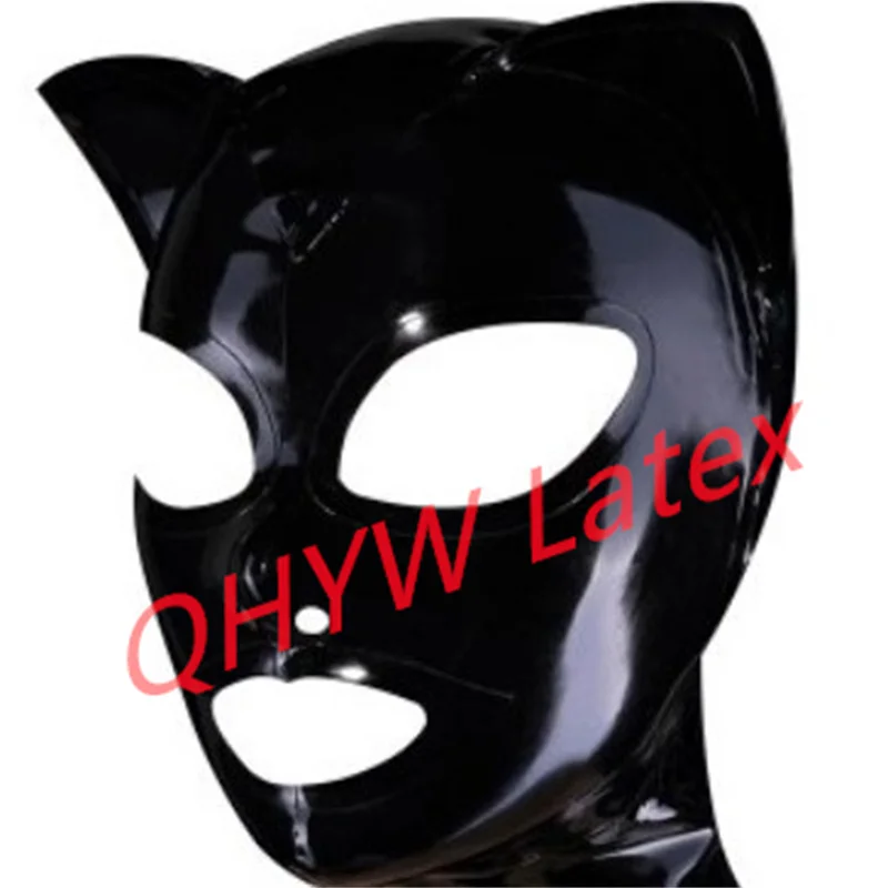 

Latex Cat Ear Mask Fetish 100% Natural Rubber Hoods Open Mouth Eyes Sexy Headgear Handmade Women Halloween Cosplay Costumes