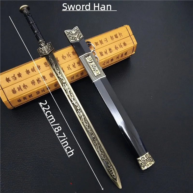22CM/12CM Letter Opener Sword Chinese Ancient Han Dynasty Sword Alloy Weapon Pendant Weapon Model Role playing mail opener sword keychain