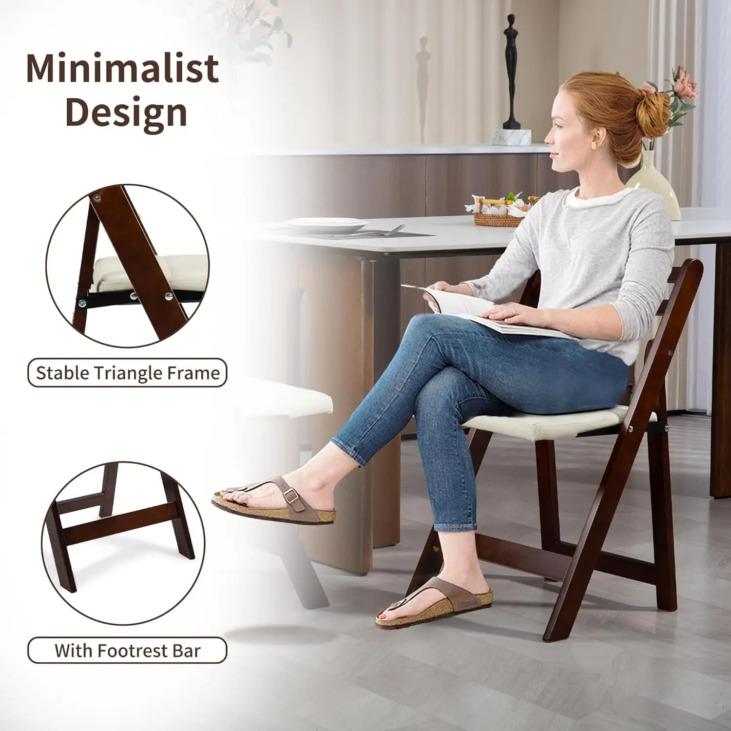 Wooden Folding Chairs with Cushion Padded Folding Dining Chairs with Wear-Resistant Faux Leather Portable and Assembled